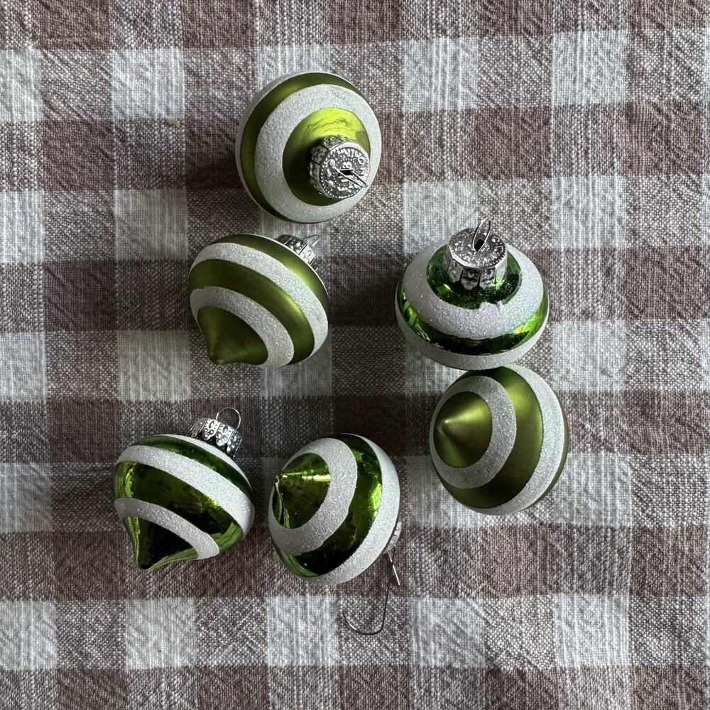 6 Hand Blown Glass Top-Shaped Christmas Ornaments
